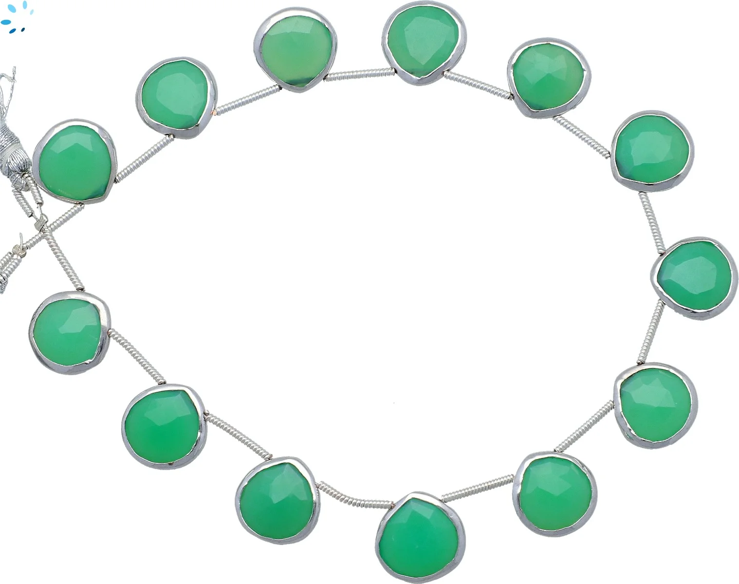 Chrysoprase Chalcedony Faceted Heart Bezel Set Beads 10mm Top Drilled - Platinum Plated Sterling Silver
