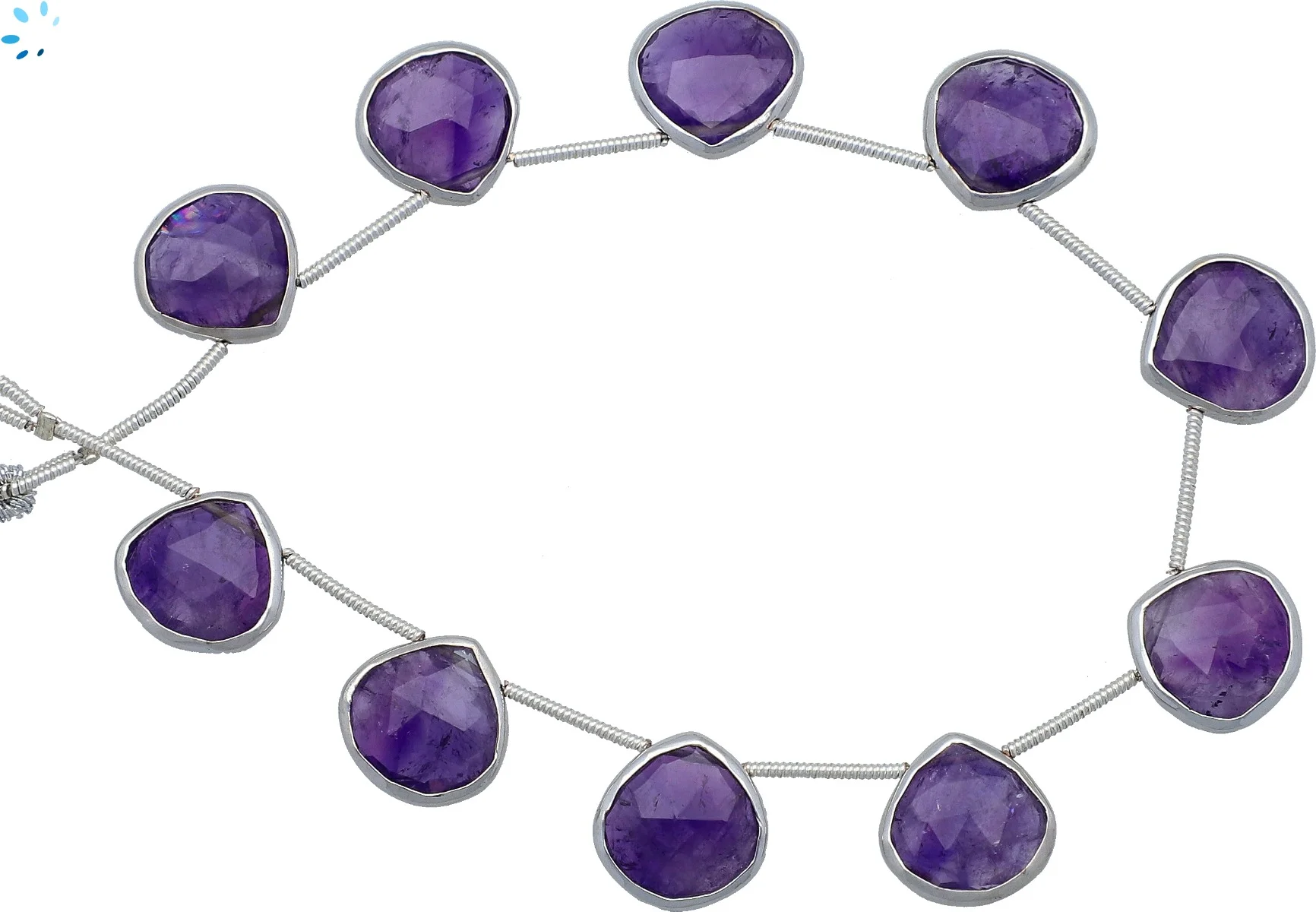 Amethyst Faceted Heart Bezel Set Beads 13mm Top Drilled - Platinum Plated Sterling Silver