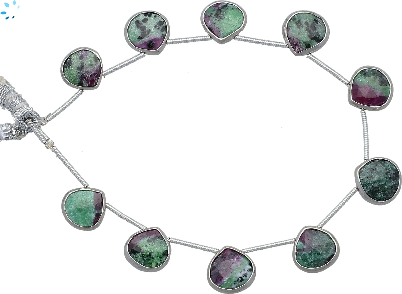 Ruby Zoisite Faceted Heart Bezel Set Beads 10mm Top Drilled - Platinum Plated Sterling Silver