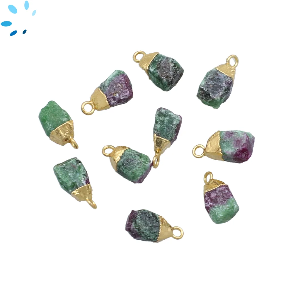 Ruby Zoisite Rough Charm Pendant 8x5 - 10x7mm 18k Gold Electroplated - Set of 4