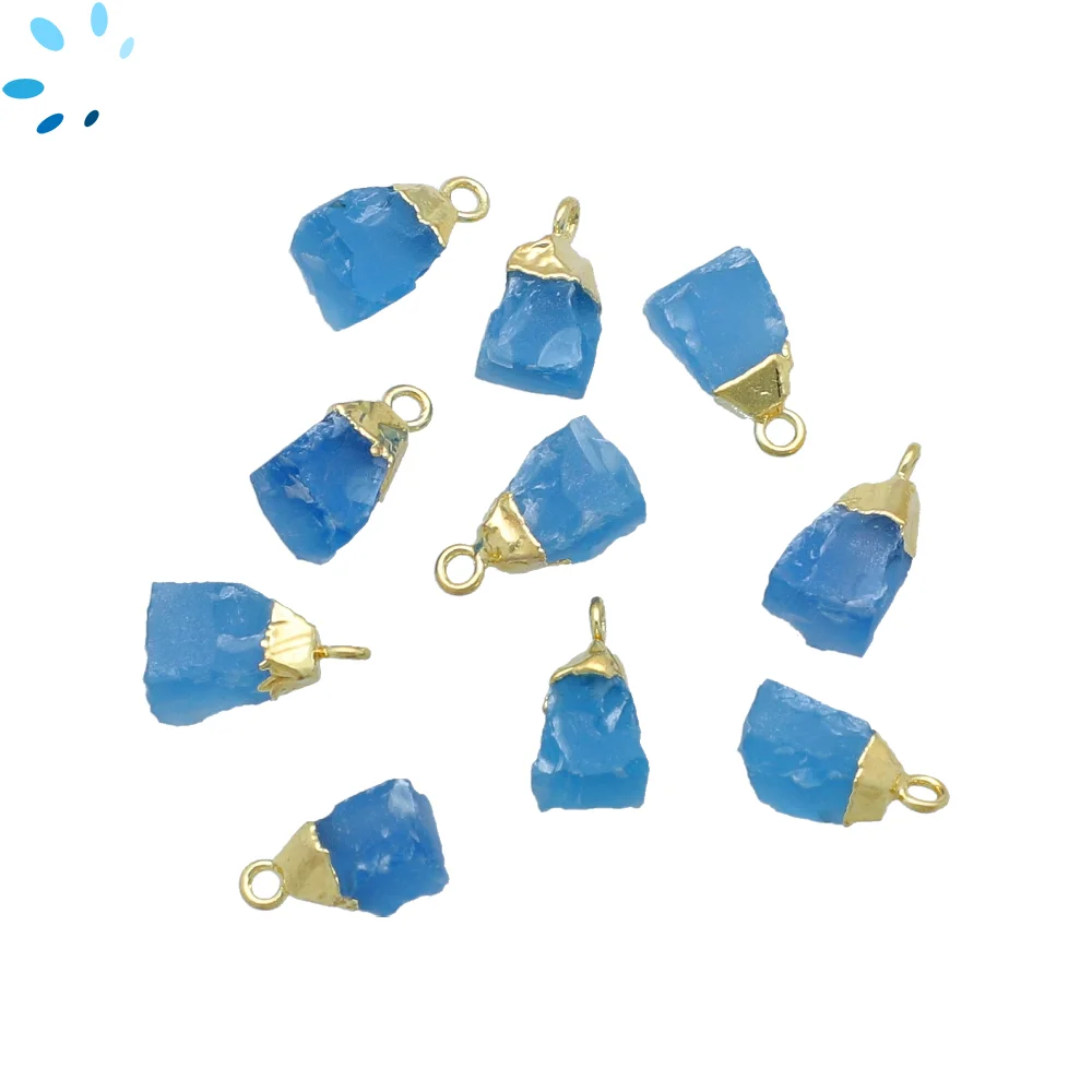 Blue Chalcedony Rough Pendant Charm 8x5 - 10x7mm 18k Gold Electroplated - Set of 4