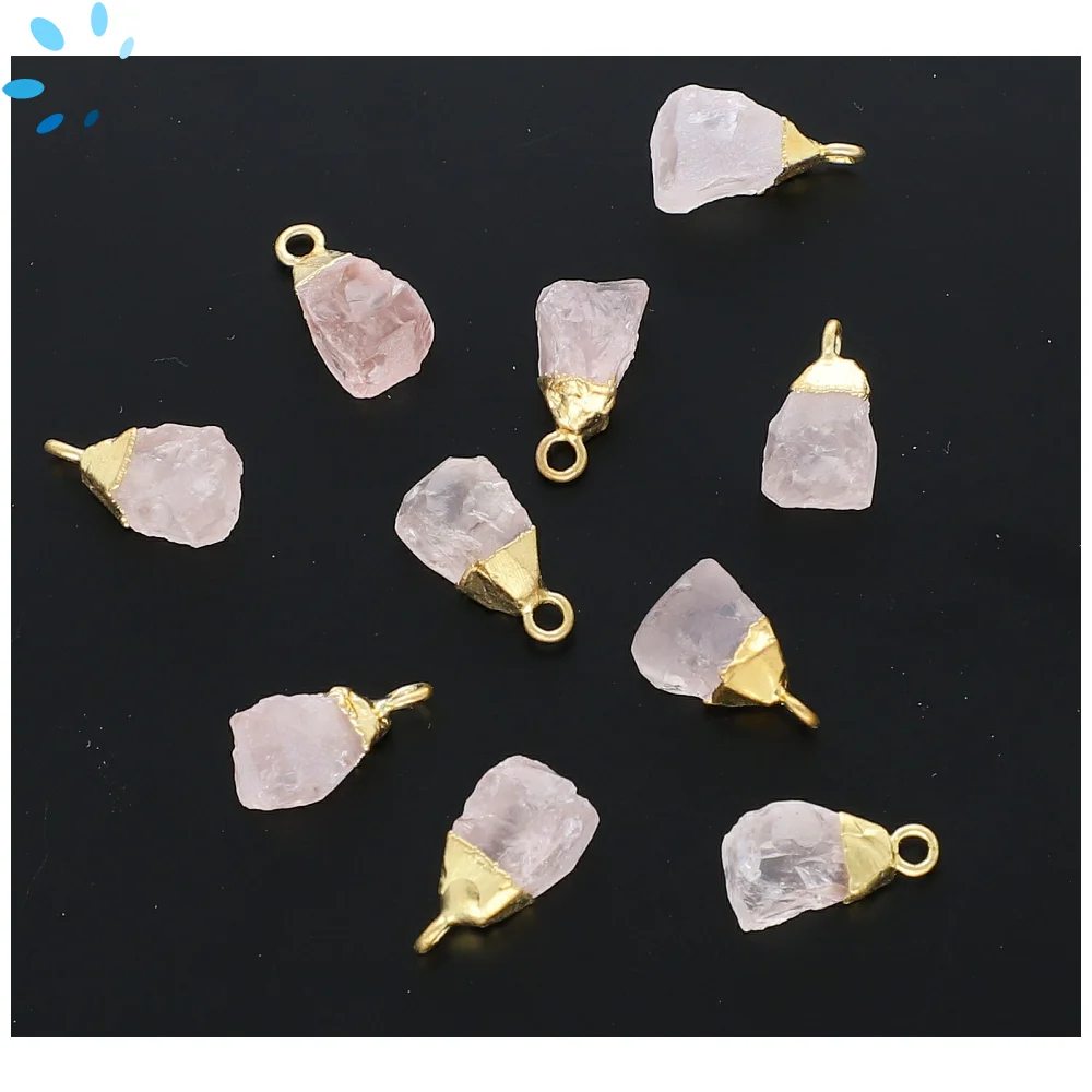 Rose Quartz Rough Pendant Charm 8x5 - 10x7mm 18k Gold Electroplated - Set of 4