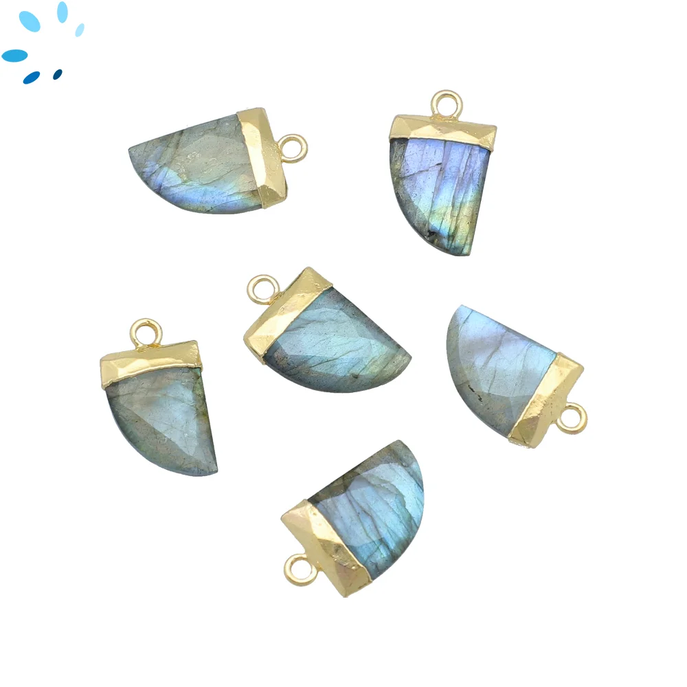 Labradorite Horn Charm Pendant 13x10 - 12x15mm 18k Gold Electroplated - Set of 4