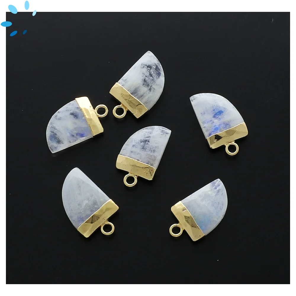 Rainbow Moonstone Horn Pendant Charm 13x10 - 12x15mm 18k Gold Electroplated - Set of 4