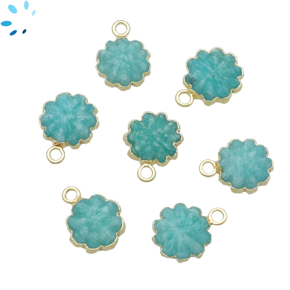 Amazonite Coin Charm Pendant 11mm 18k Gold Electroplated - Set of 4