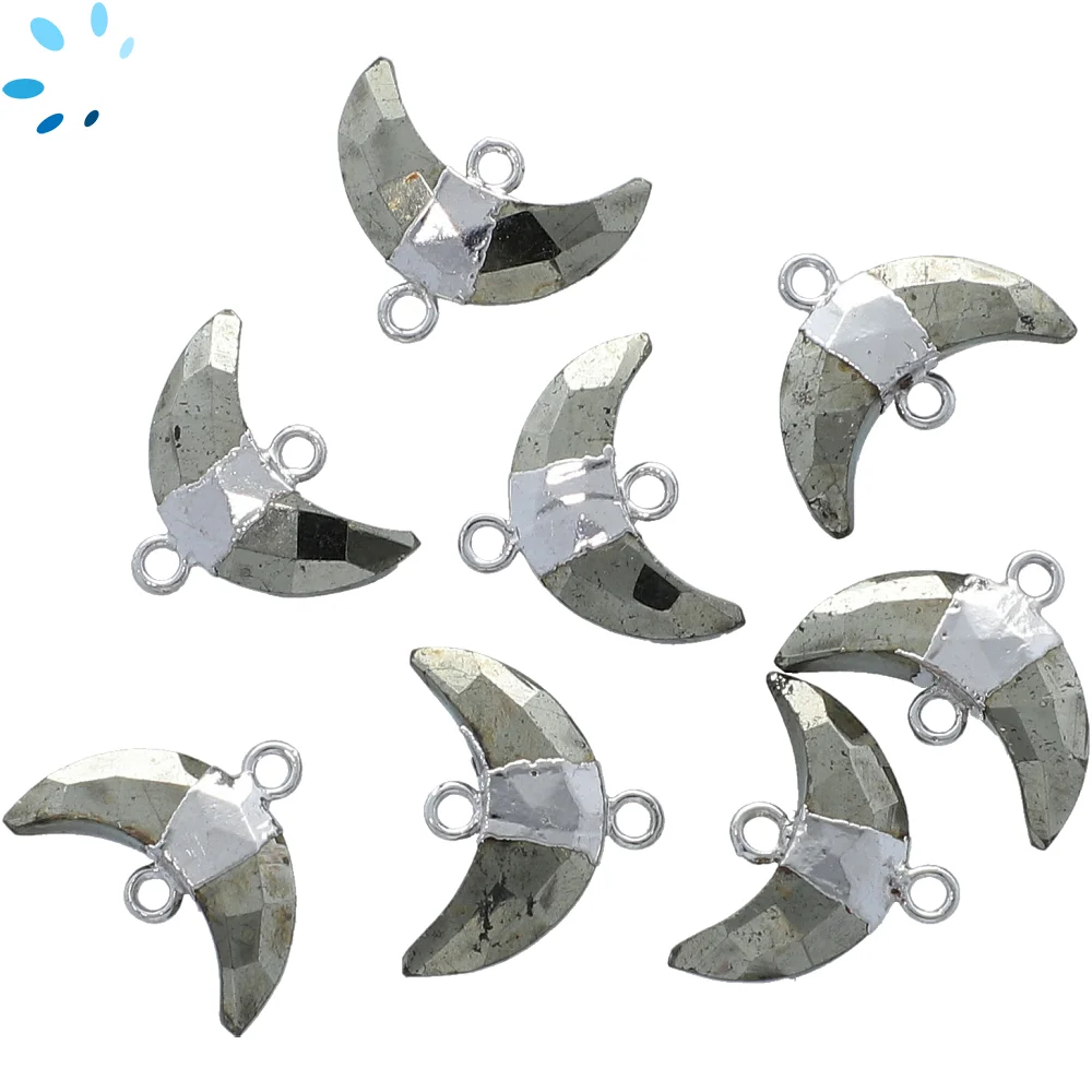 Pyrite Moon Connector 15x5 - 17x6mm Platinum Electroplated - Set of 4
