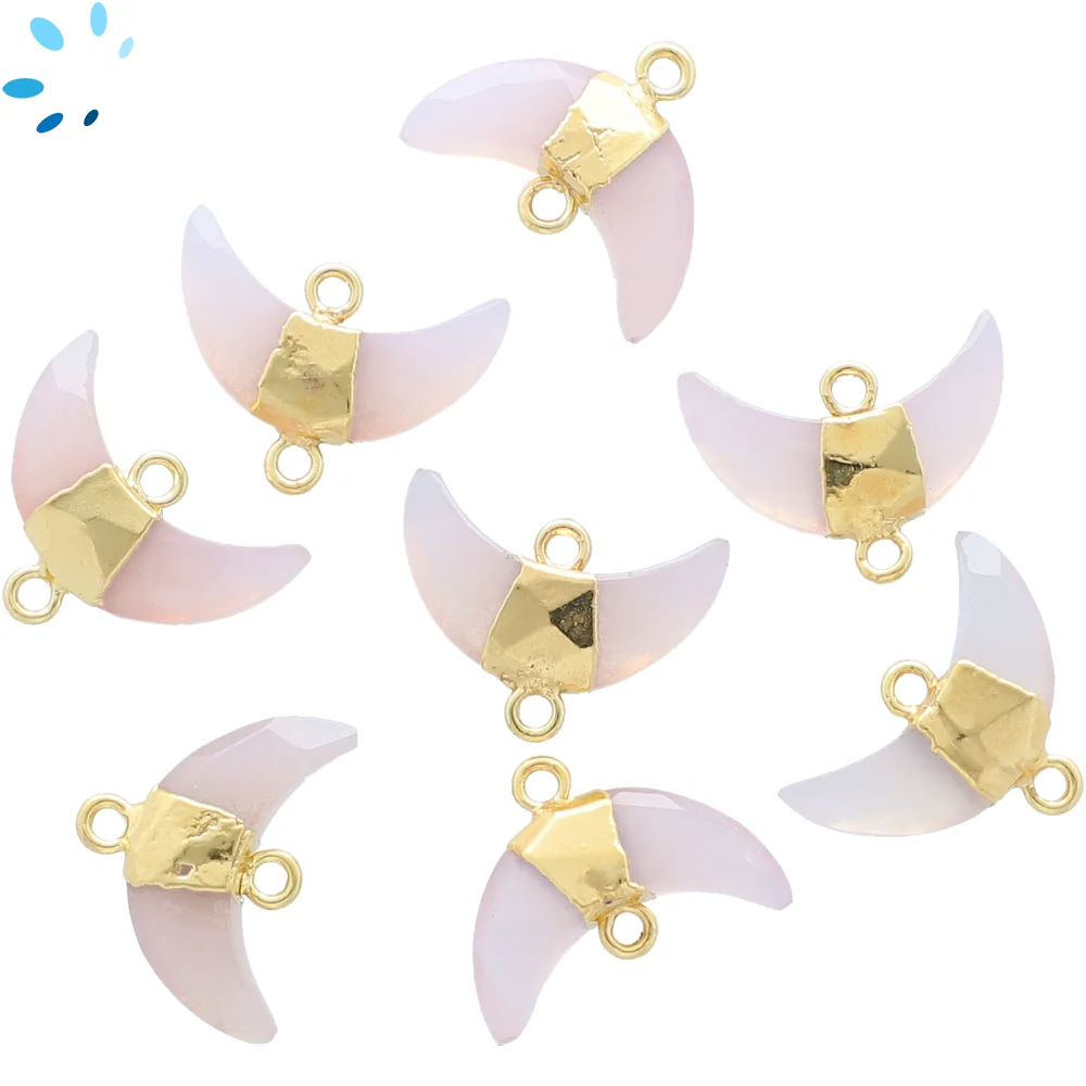 Pink Chalcedony Moon Connector 15x5 - 17x6mm 18kGold Electroplated - Set of 4