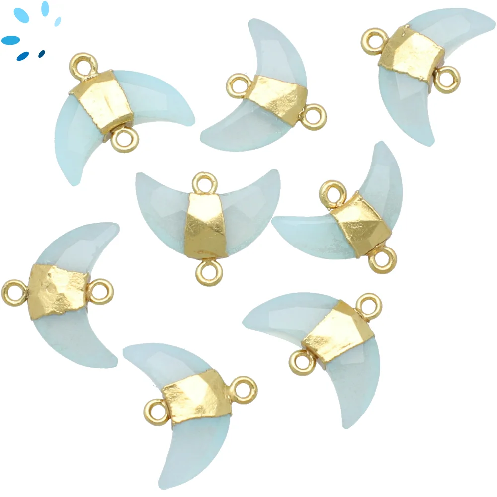 Aqua Chalcedony Moon Connector 15x5 - 17x6mm 18kGold Electroplated - Set of 4