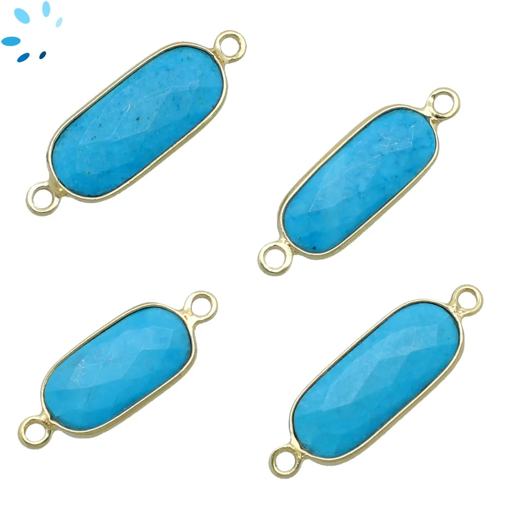 Turquoise Color Howlite Rectangle Bezel Connector 16x7 - 18x8mm - 18k Gold Plated Sterling Silver - Set of 4