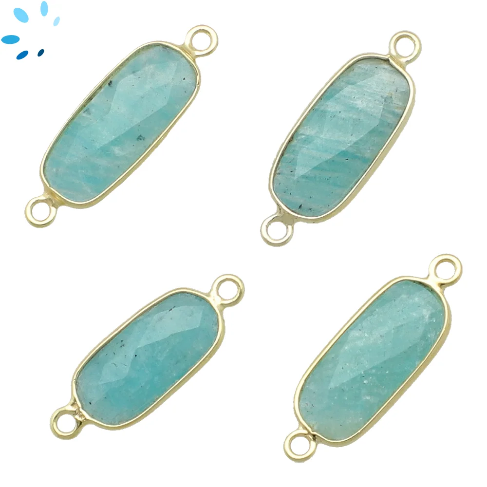 Amazonite Rectangle Bezel Connector 16x7 - 18x8mm - 18k Gold Plated Sterling Silver - Set of 4