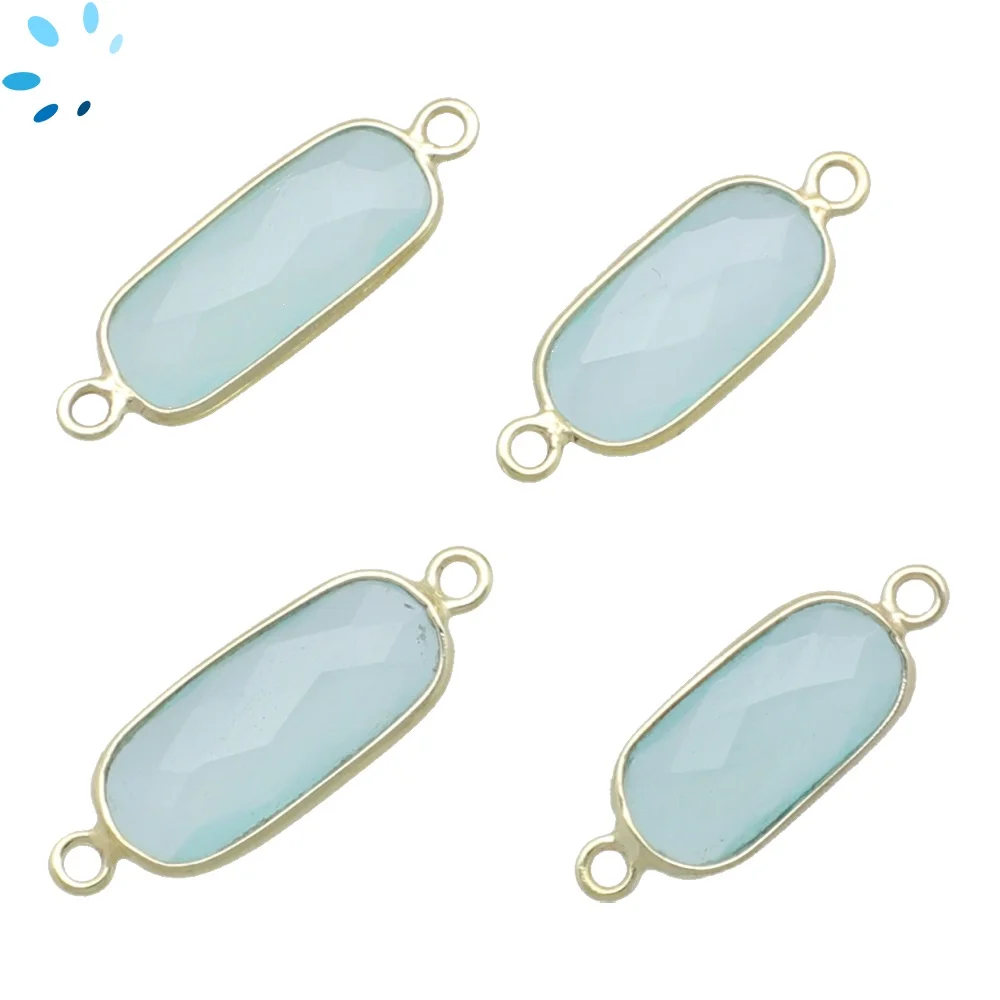Aqua Chalcedony Rectangle Bezel Connector 16x7 - 18x8mm - 18k Gold Plated Sterling Silver - Set of 4