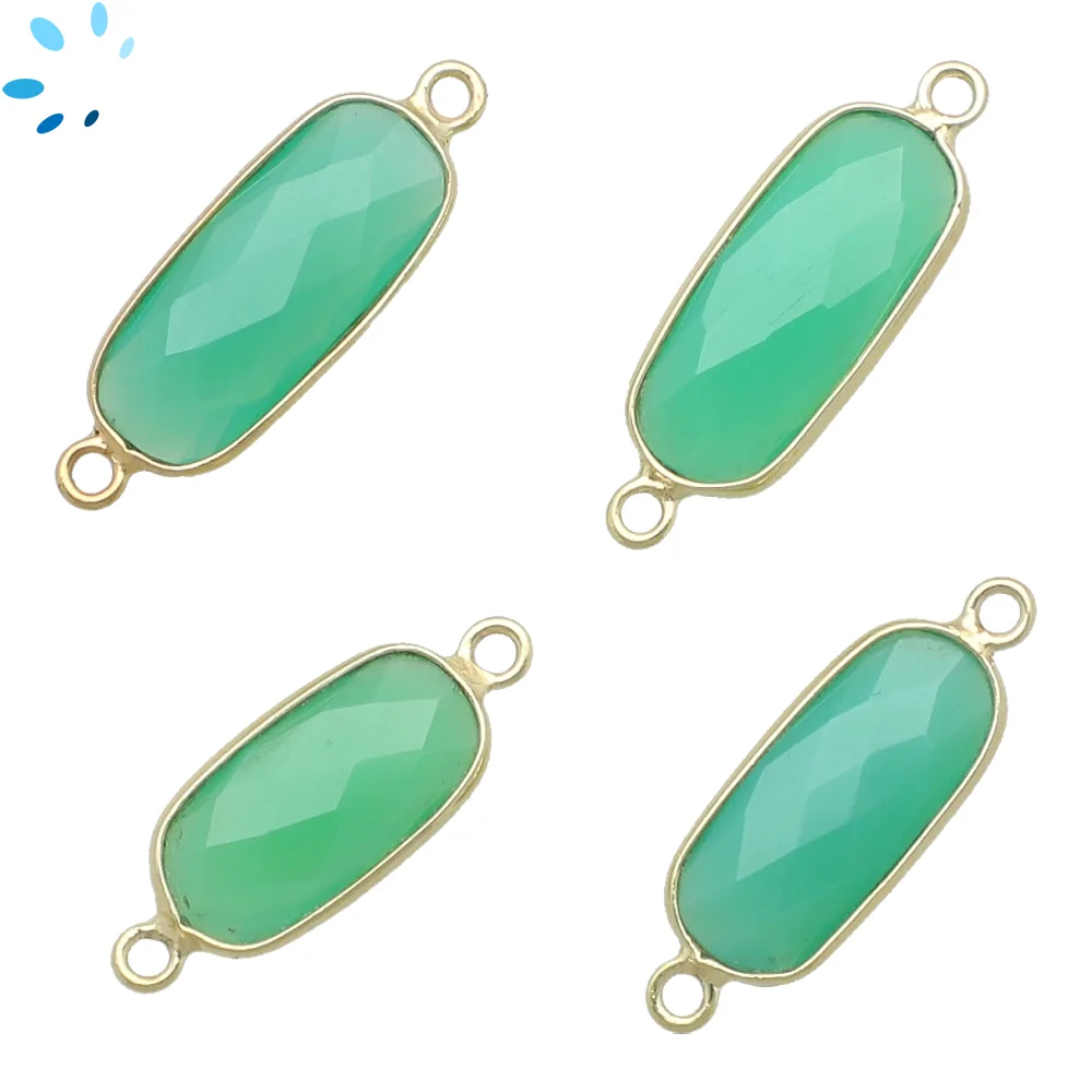 Chrysoprase Chalcedony Rectangle Bezel Connector 16x7 - 18x8mm - 18k Gold Plated Sterling Silver - Set of 4