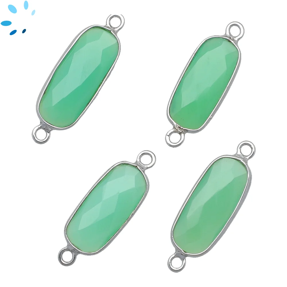 Chrysoprase Chalcedony Rectangle Bezel Connector 16x7 - 18x8mm - Platinum Plated Sterling Silver - Set of 4