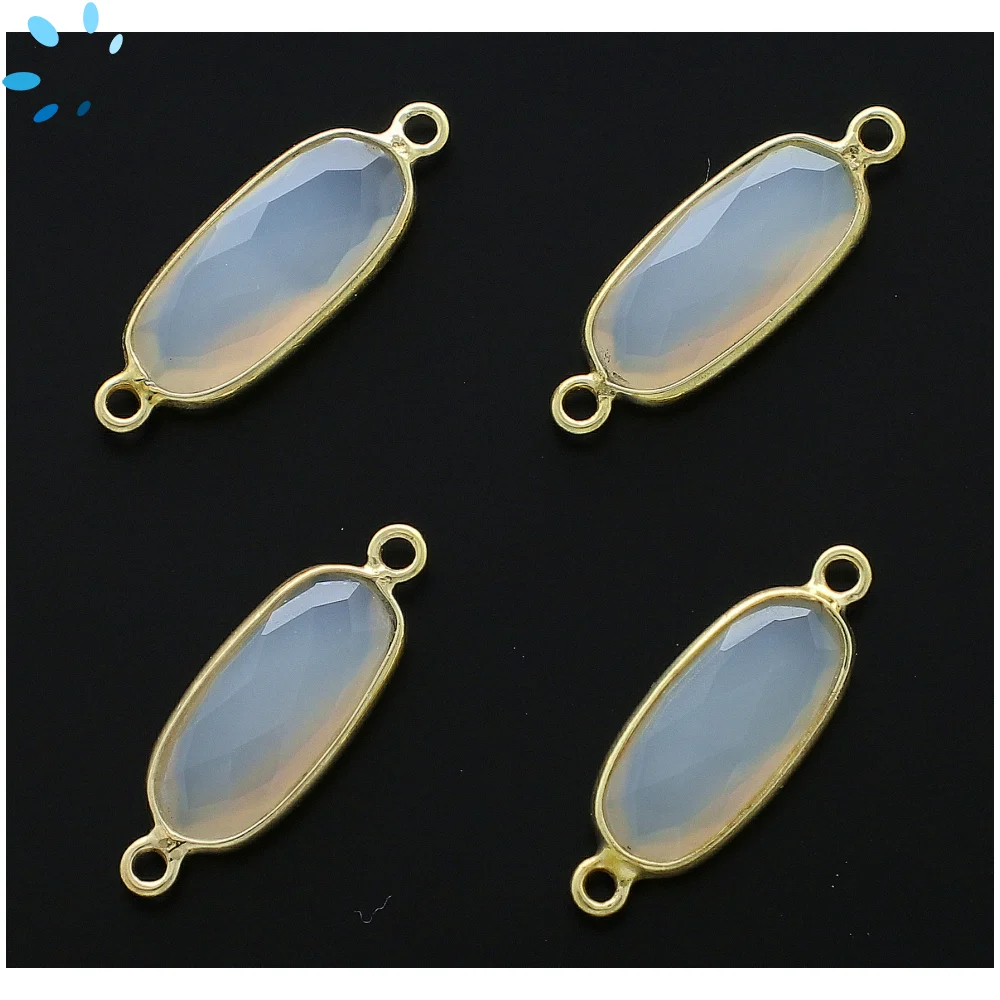 White Chalcedony Rectangle Bezel Connector 16x7 - 18x8mm - 18k Gold Plated Sterling Silver - Set of 4