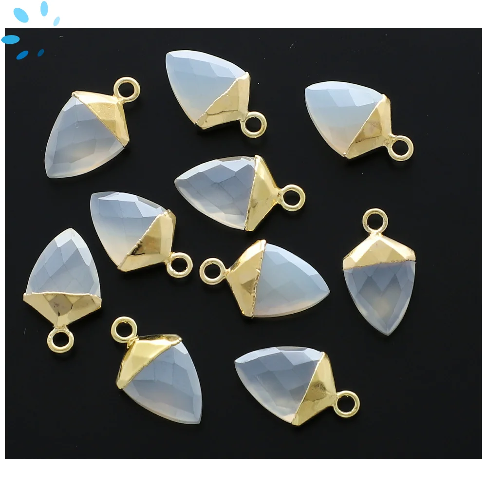 White Chalcedony Shield Pendant Charm 12x10 - 14x12mm 18k Gold Electroplated - Set of 4