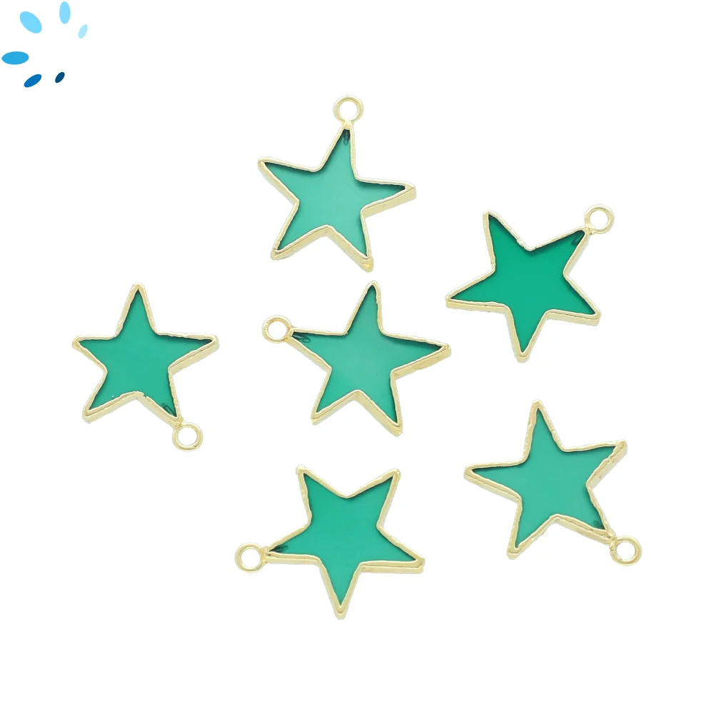 Green Onyx Star Pendant Charm 16mm 18k Gold Electroplated - Set of 4