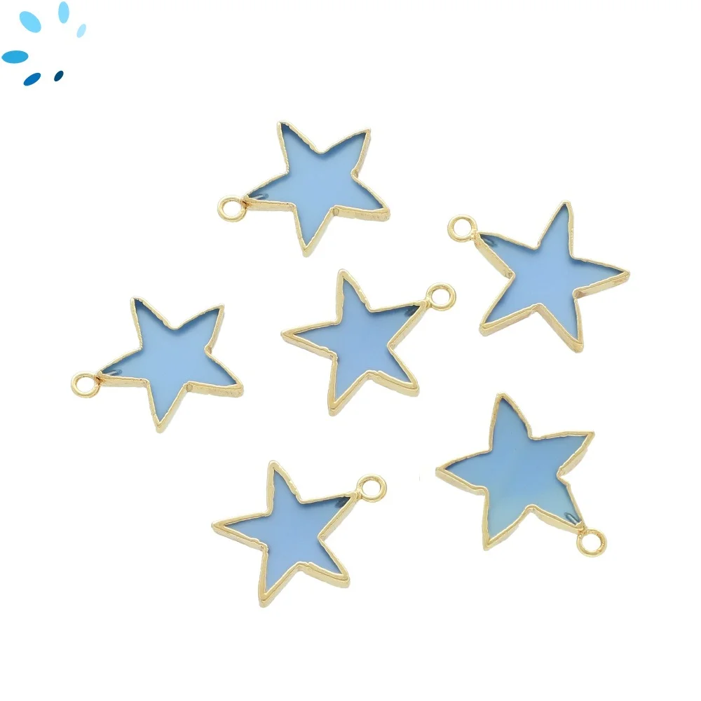 Blue Chalcedony Star Charm Pendant 16mm 18k Gold Electroplated - Set of 4