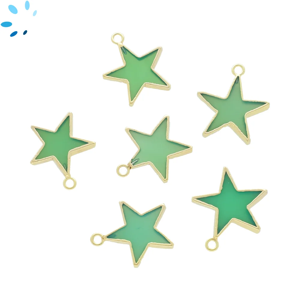 Chrysoprase Chalcedony Star Charm Pendant 16mm 18k Gold Electroplated - Set of 4