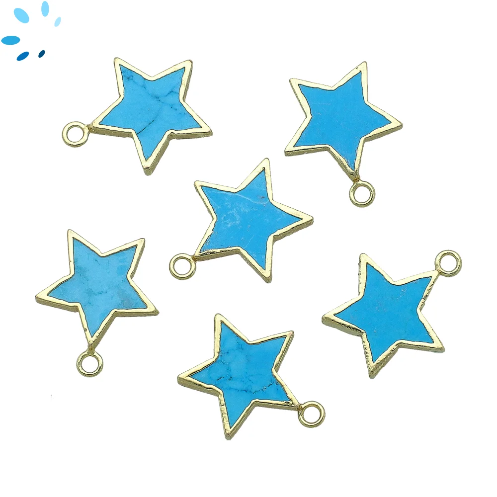 Turquoise Color Howlite Star Pendant Charm 16mm 18k Gold Electroplated - Set of 4
