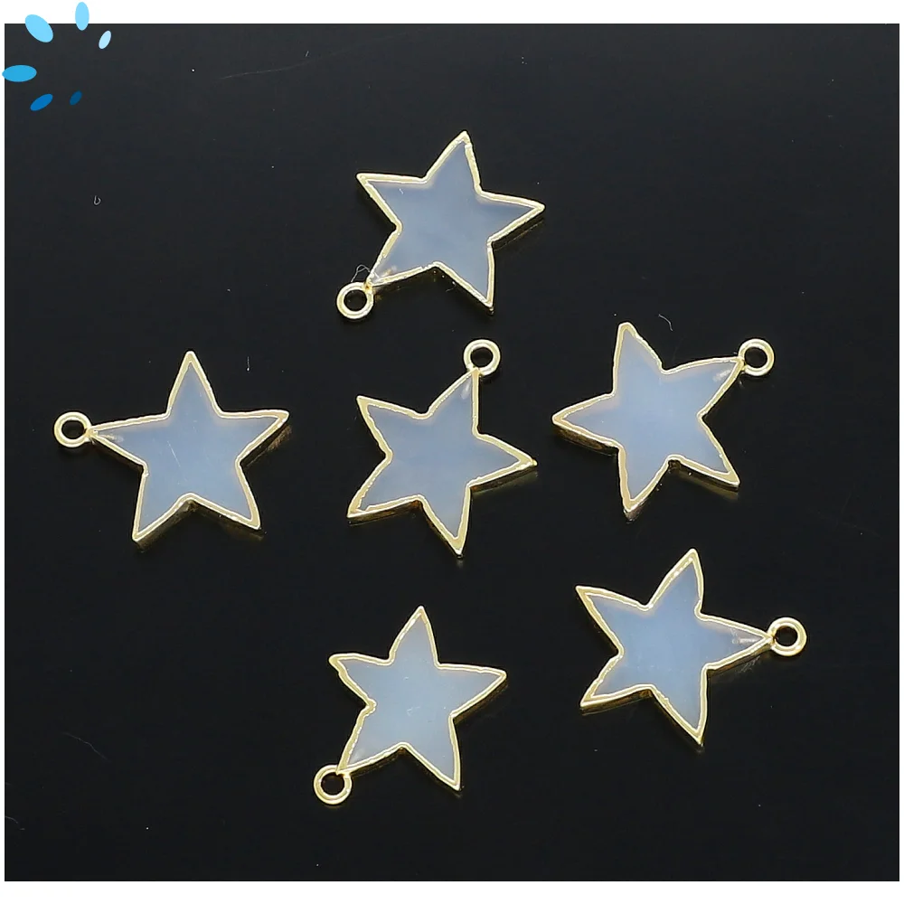 White Chalcedony Star Charm Pendant 14mm 18k Gold Electroplated - Set of 4