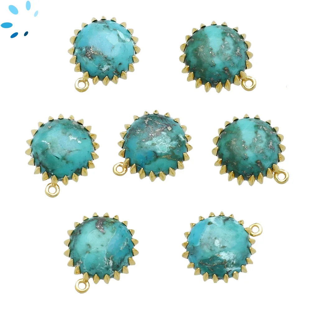 Turquoise Coin Bezel Charm Pendant 14mm - 18k Gold Plated Sterling Silver - By Piece
