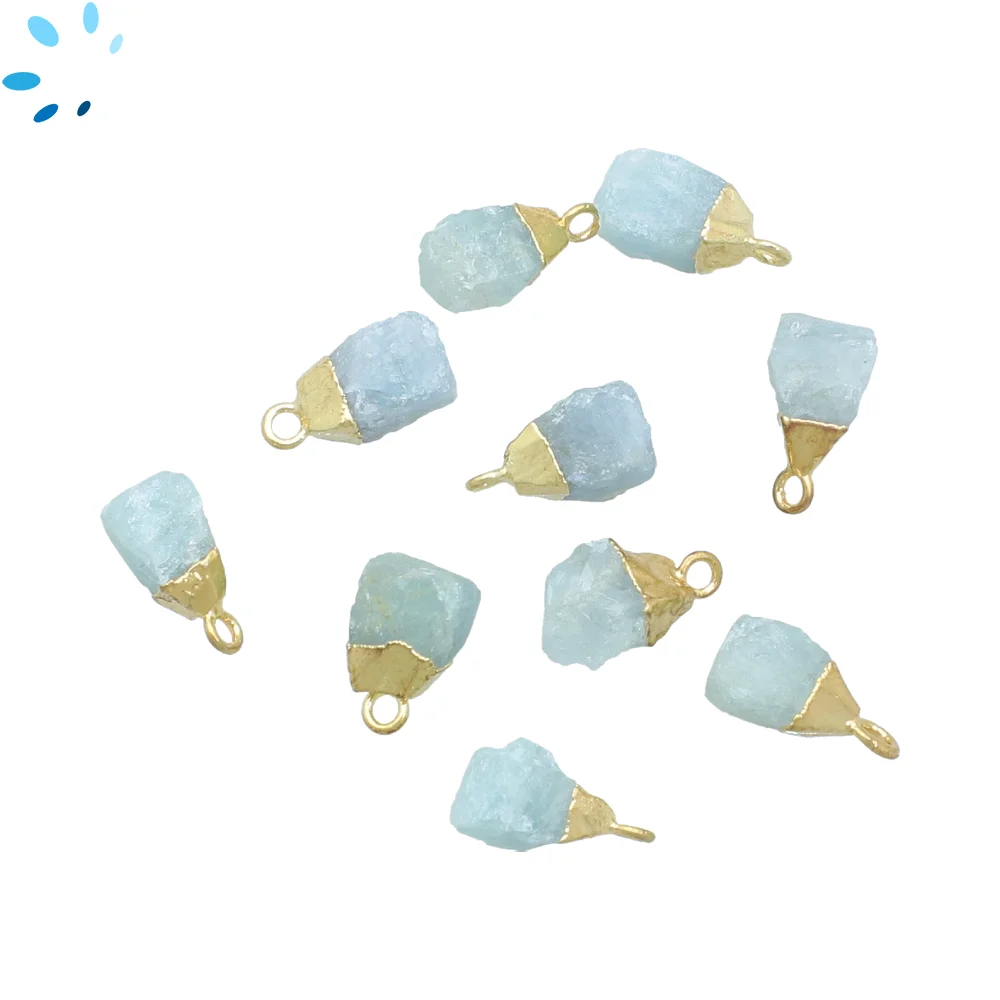 Aquamarine Rough Pendant Charm 8x6mm 18k Gold Electroplated - Set of 4