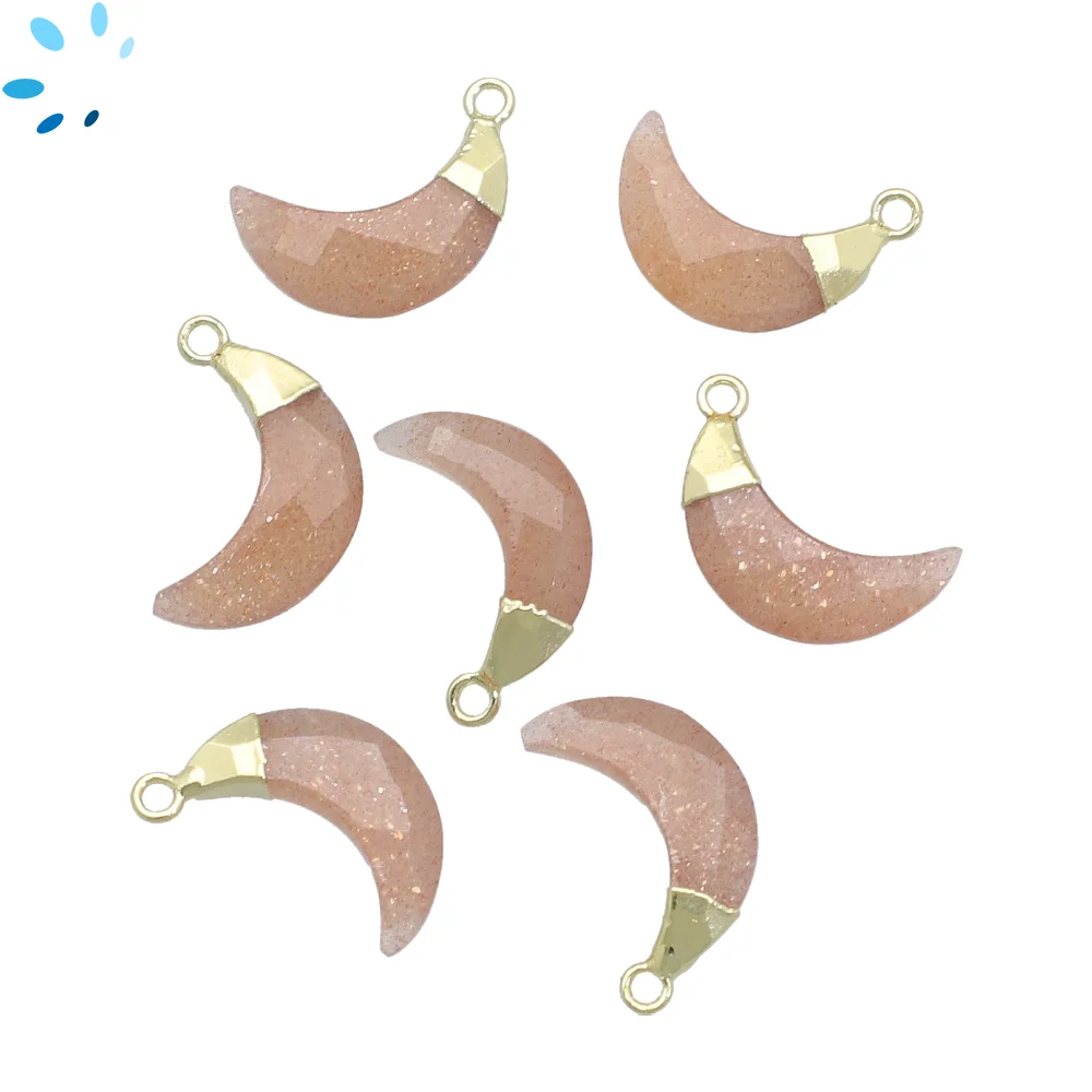 Peach Moonstone Moon Pendant Charm 13x5 - 15x6mm 18k Gold Electroplated - Set of 4