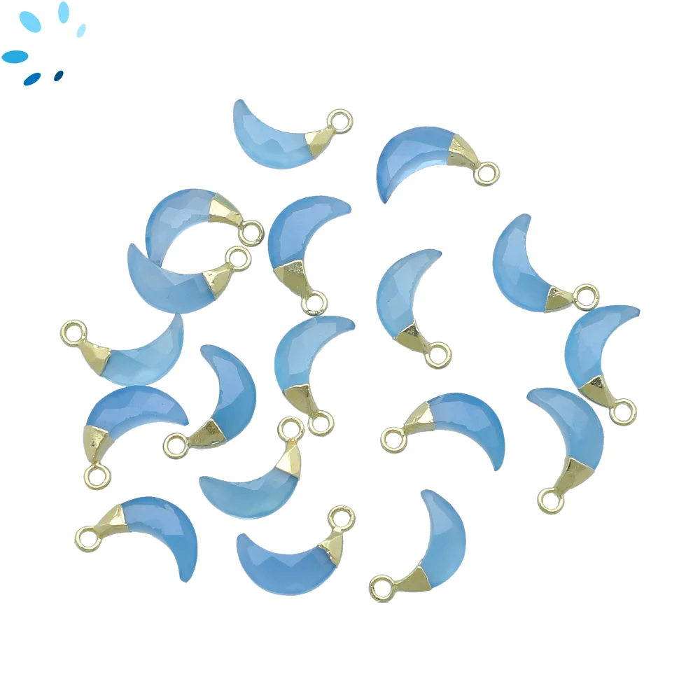 Blue Chalcedony Moon Charm Pendant 9x3mm 18k Gold Electroplated - Set of 4