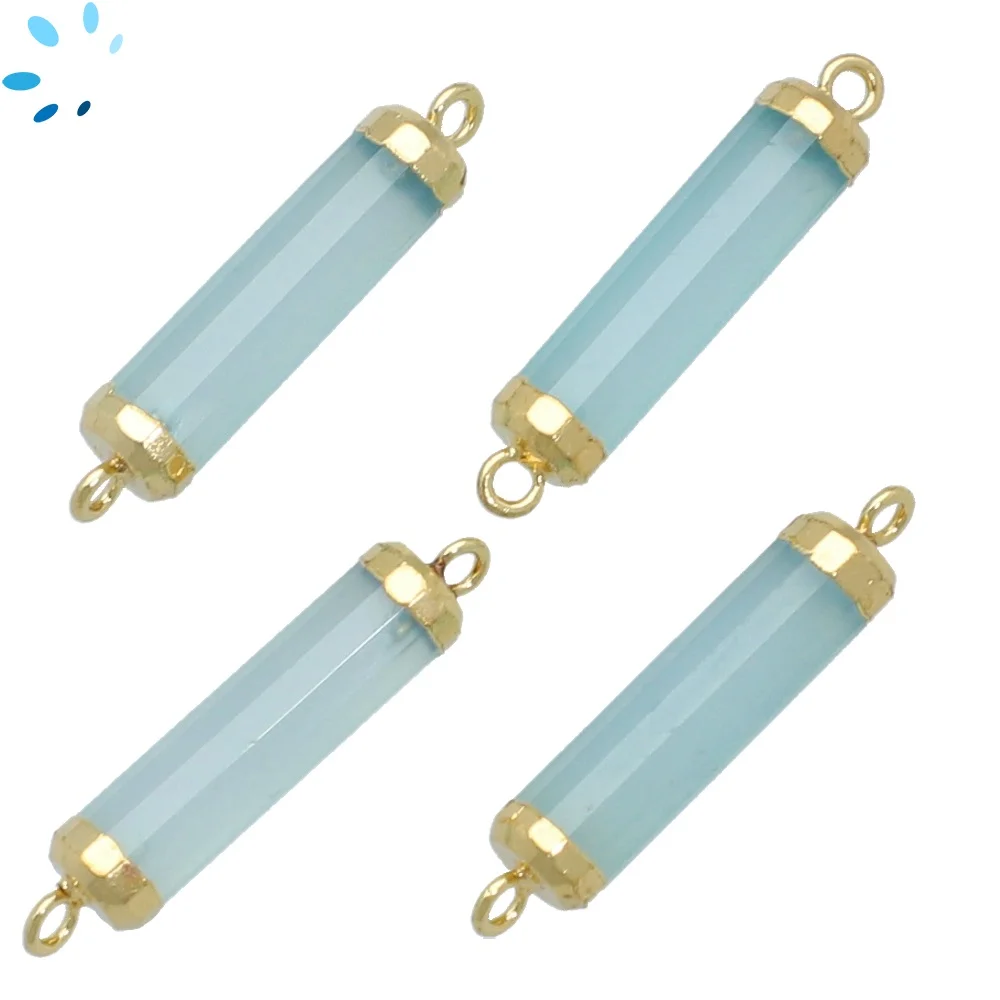 Aqua Chalcedony Barrel Connector 18x5mm 18kGold Electroplated - Set of 4