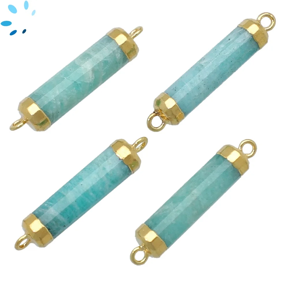 Amazonite Barrel Connector 18x5mm 18kGold Electroplated - Set of 4