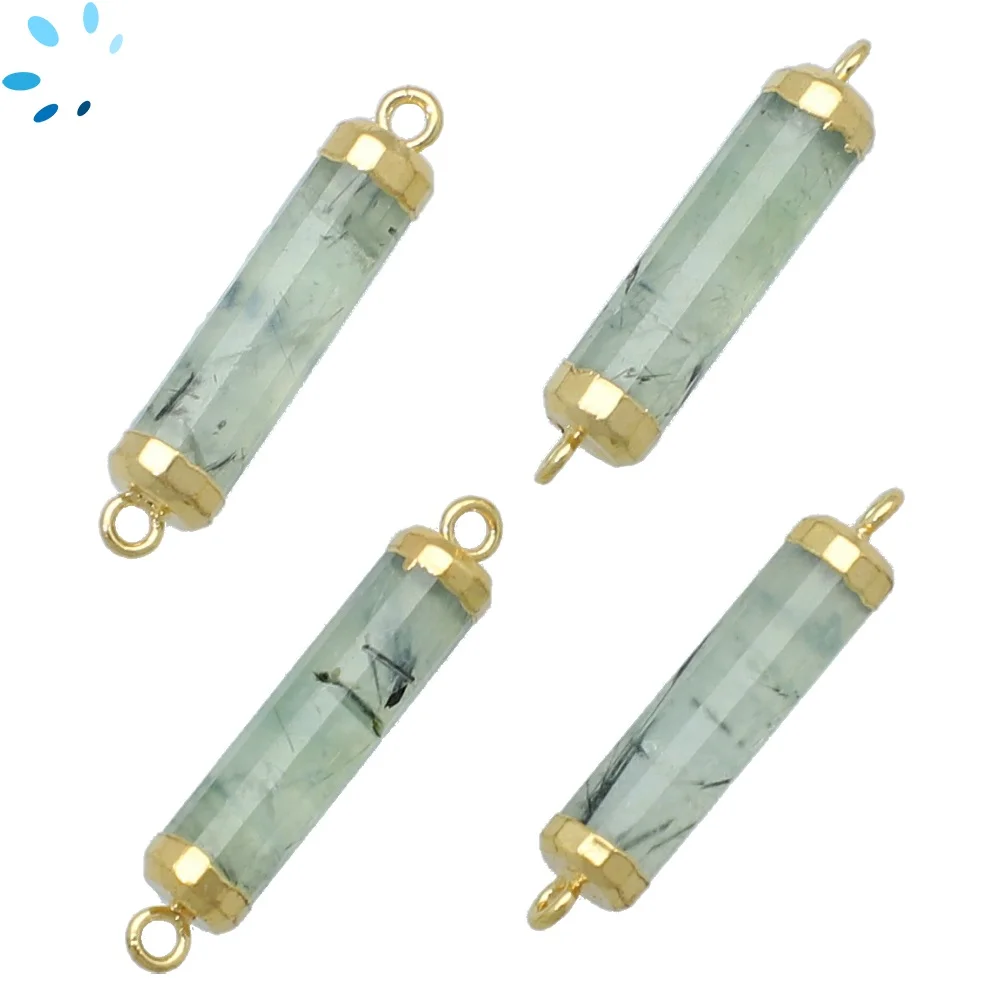 Prehnite Barrel Connector 18x5mm 18kGold Electroplated - Set of 4