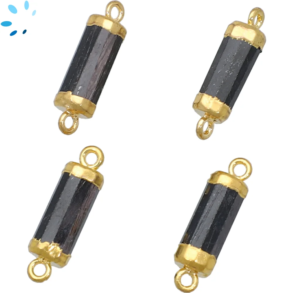 Hypersthene Barrel Connector 13x5mm 18kGold Electroplated - Set of 4