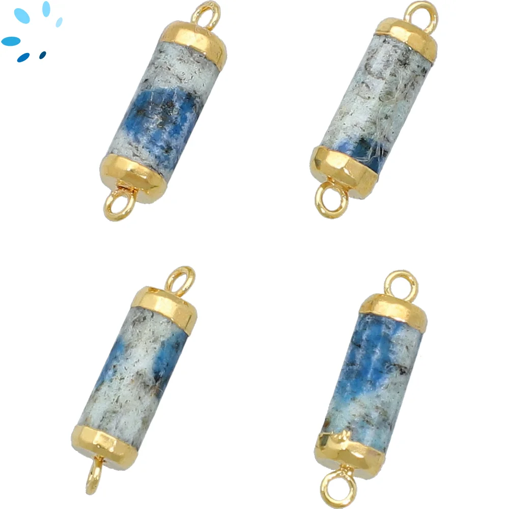 Azurite Barrel Connector 13x5mm 18kGold Electroplated - Set of 4