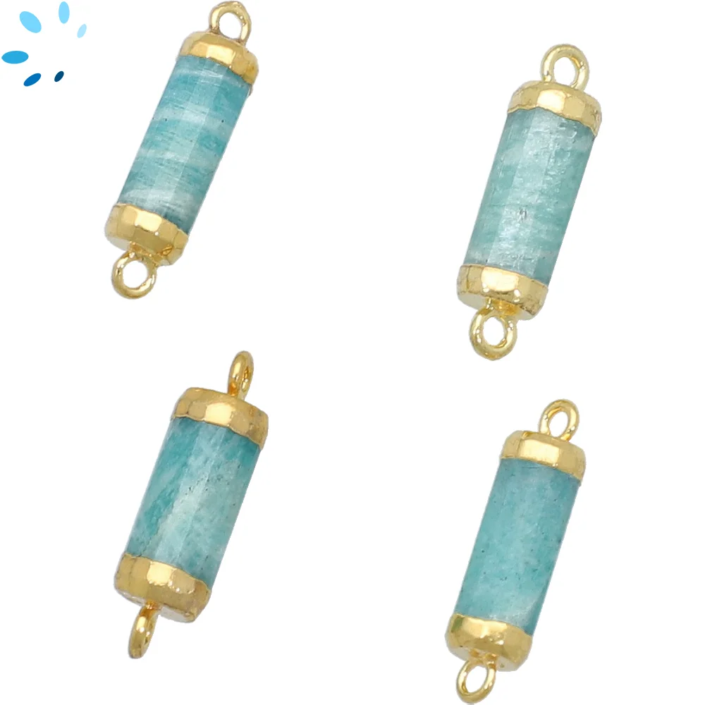 Amazonite Barrel Connector 13x5mm 18kGold Electroplated - Set of 4