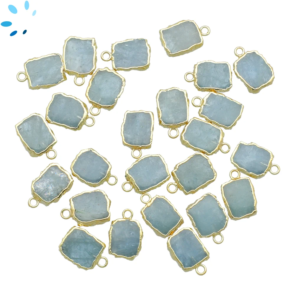 Aquamarine Slice Pendant Charm 10x8mm 18k Gold Electroplated - Set of 4