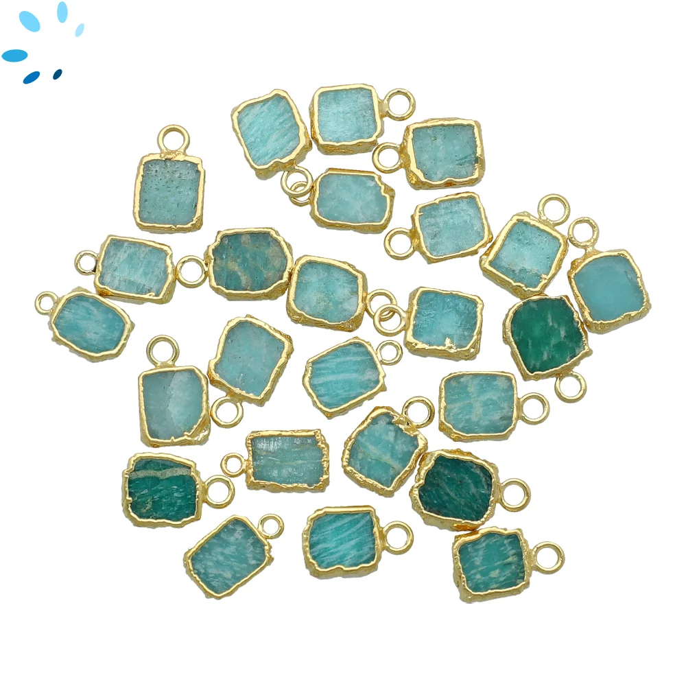 Amazonite Slice Charm Pendant 8x6 - 10x7mm 18k Gold Electroplated - Set of 4