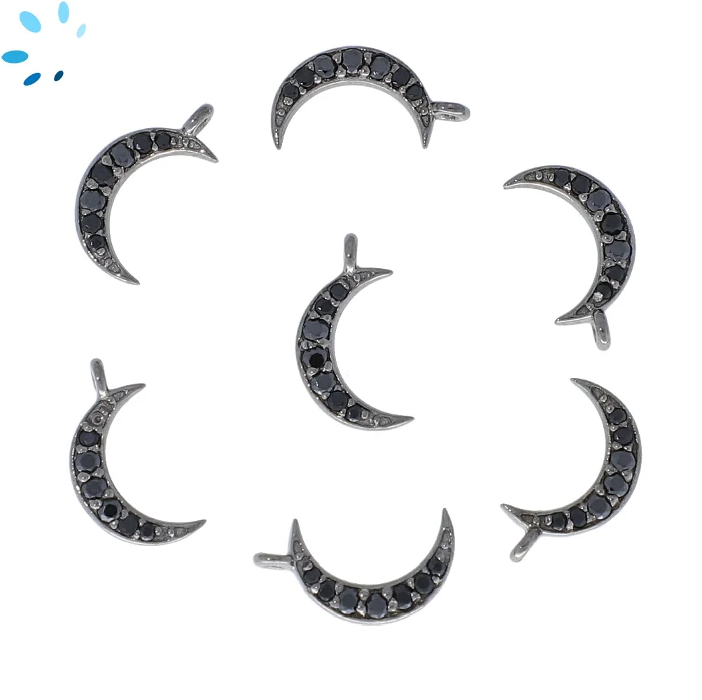 Black Spinel Moon Bezel Pendant Charm 10x6mm - Black Rhodium Sterling Silver - Set of 2