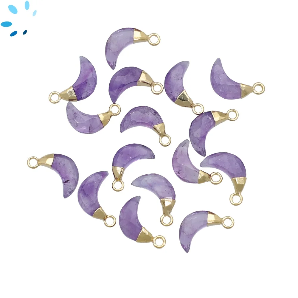 Amethyst Moon Pendant Charm 9x3mm 18k Gold Electroplated - Set of 4