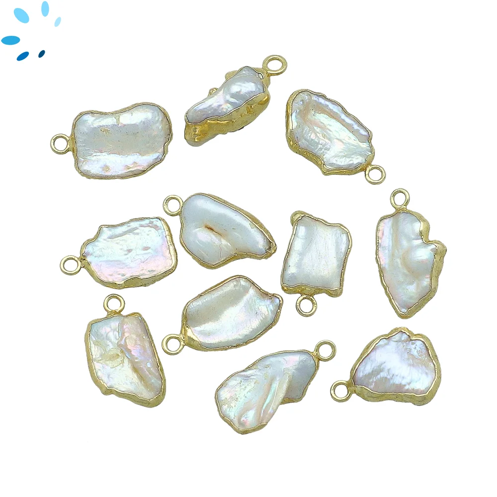 Pearl Rectangle Charm Pendant 12x8mm 18k Gold Electroplated - Set of 4