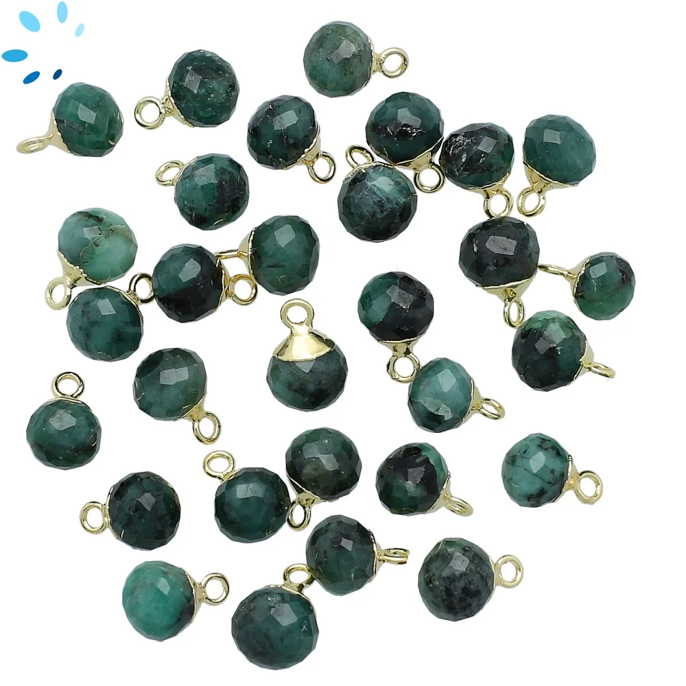 Raw Emerald Berry Charm Pendant 6mm 18k Gold Electroplated - Set of 4