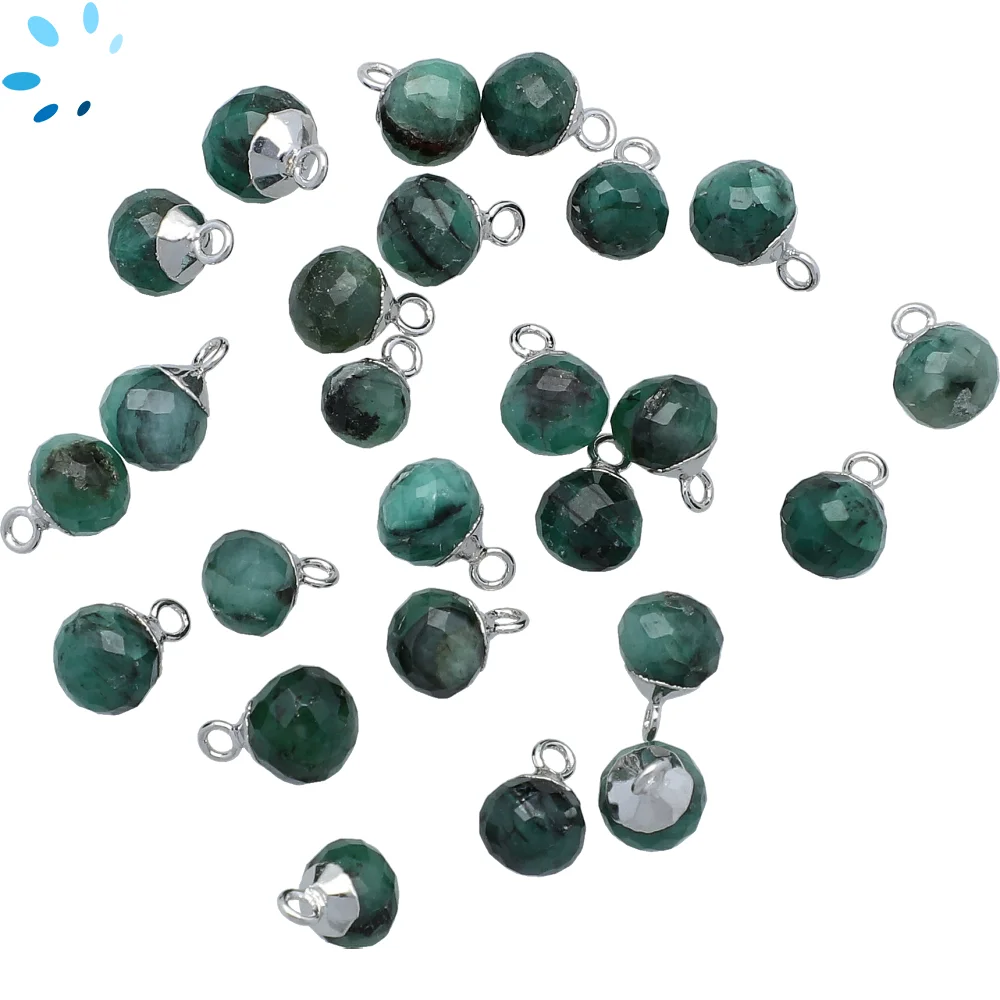 Raw Emerald Berry Pendant Charm 6mm Platinum Electroplated - Set of 4