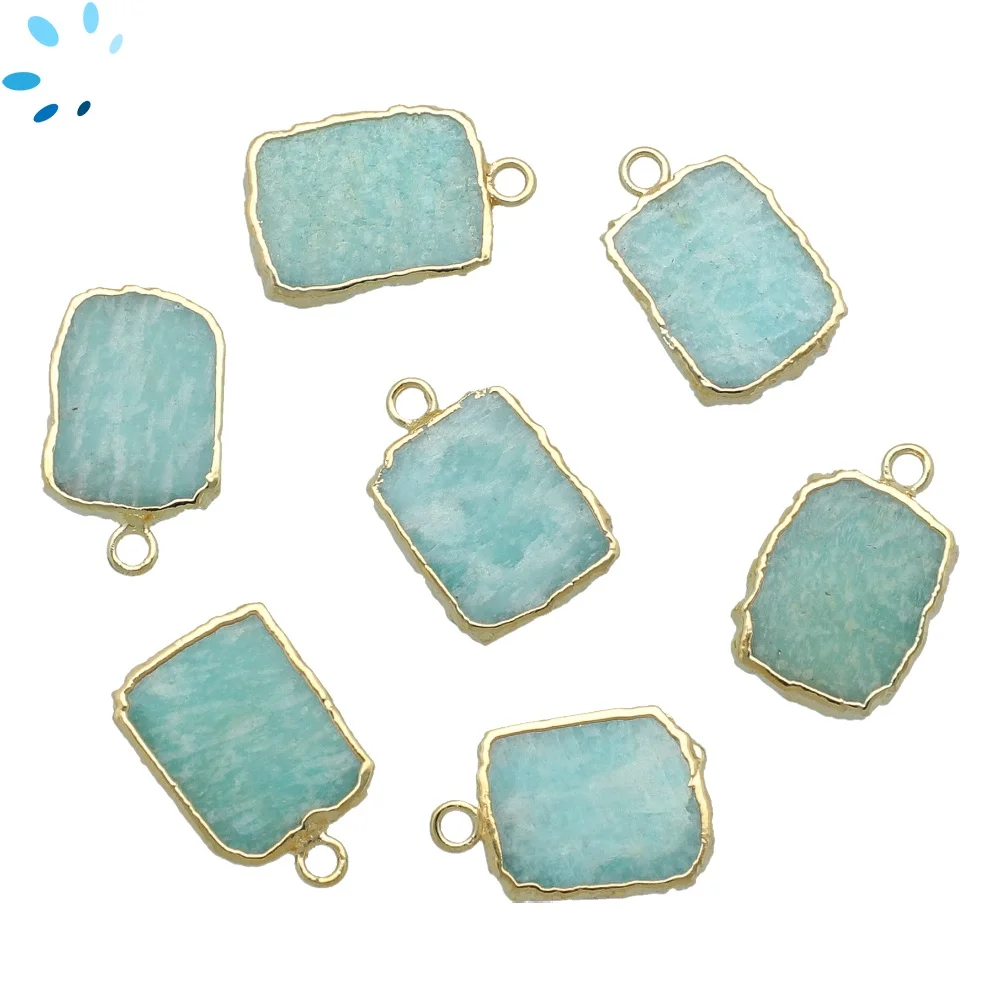 Amazonite Slice Charm Pendant 15x11 - 17x13mm 18k Gold Electroplated - Set of 4