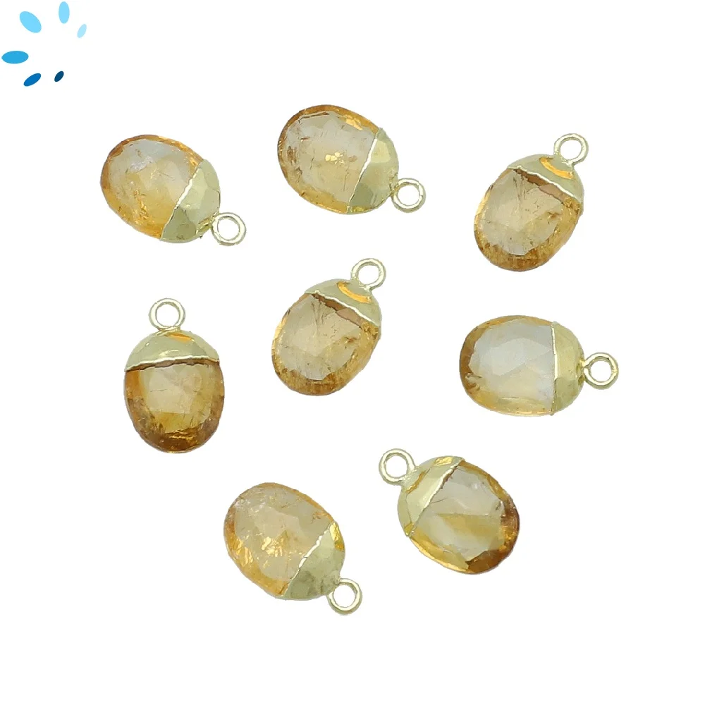 Citrine Oval Charm Pendant 10x8mm 18k Gold Electroplated - Set of 4