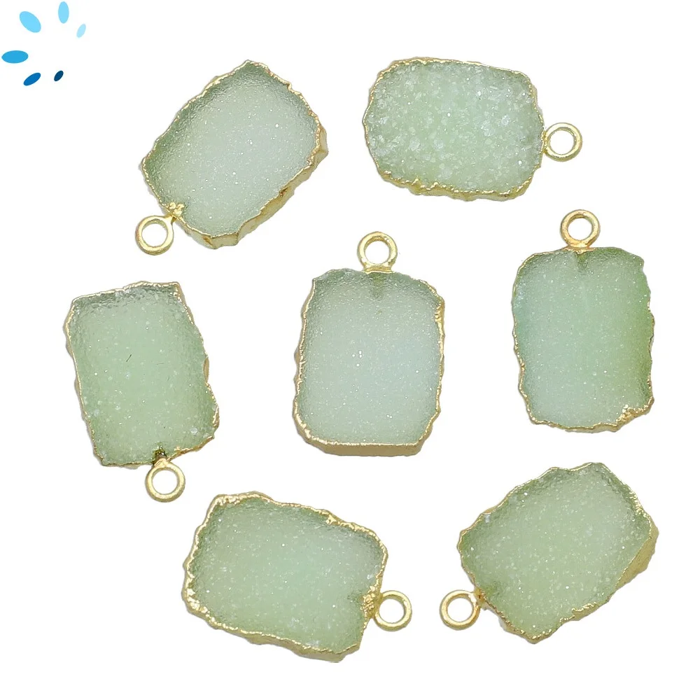 Aqua Druzy Slice Charm Pendant 15x12mm 18k Gold Electroplated - Set of 4