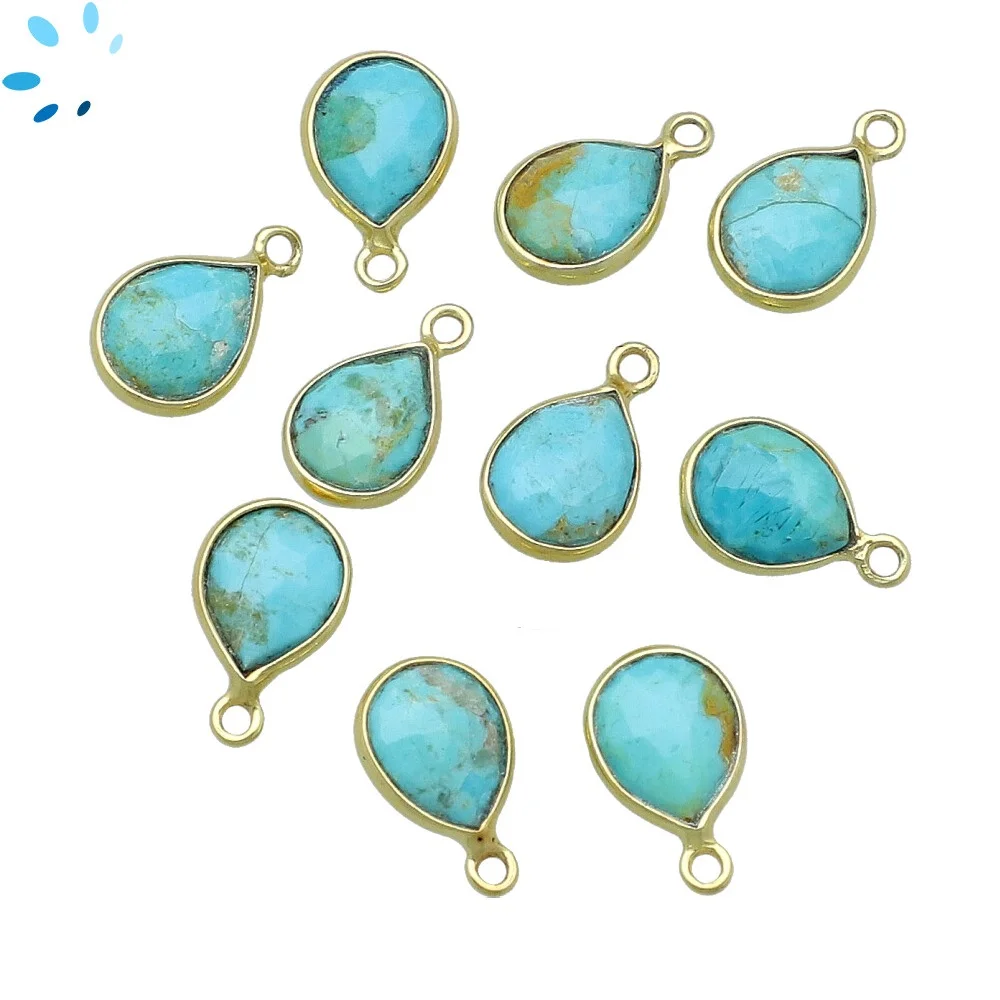 Turquoise Pear Bezel Charm Pendant 10x8 - 12x9mm - 18k Gold Plated Sterling Silver - Set of 4