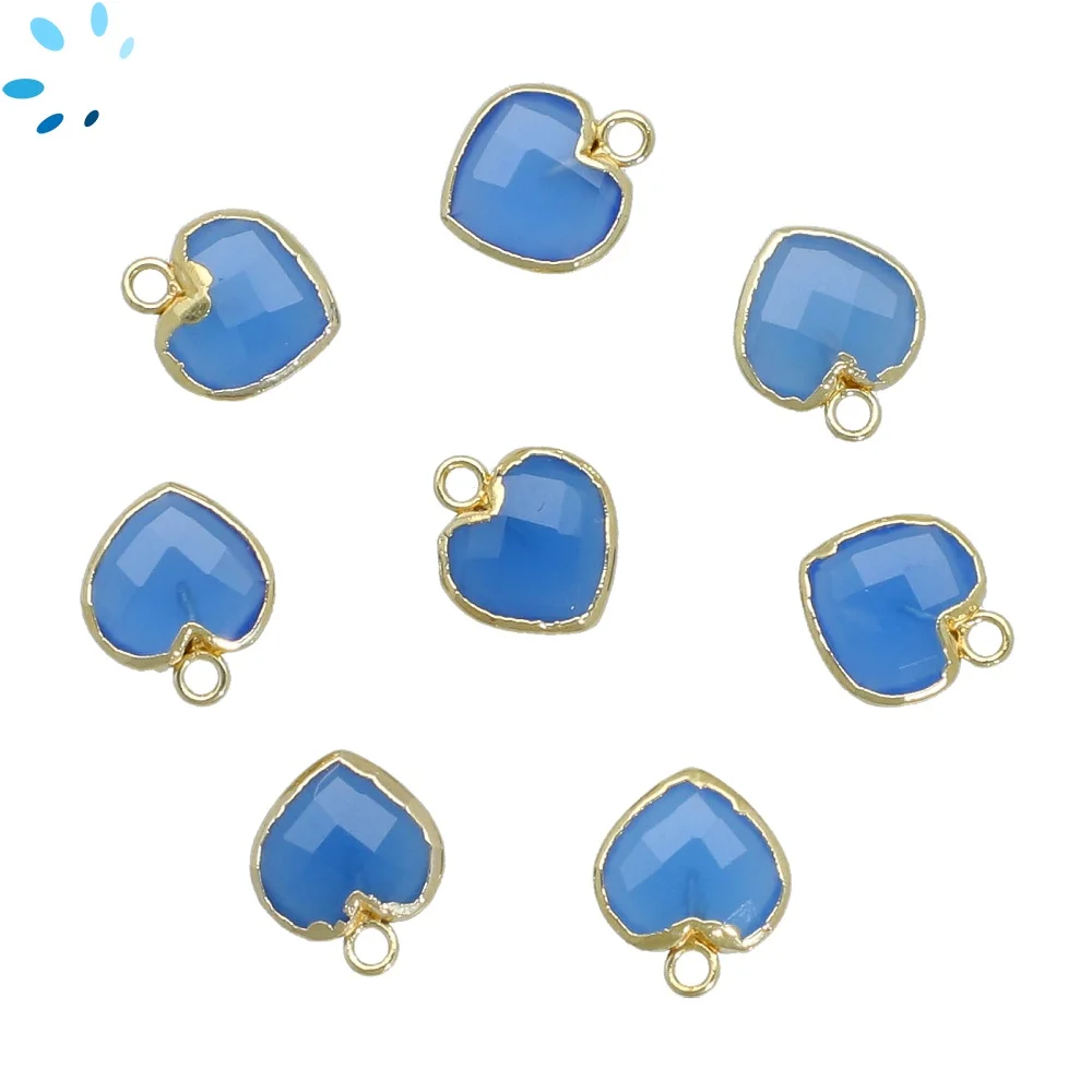 Blue Chalcedony Heart Pendant Charm 9mm 18k Gold Electroplated - Set of 4