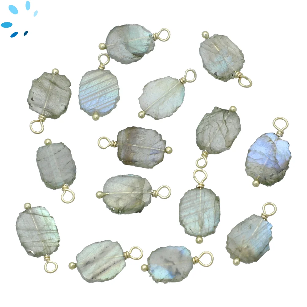 Labradorite Slice Bezel Pendant Charm 10X8 - 12X9mm - 18k Gold Plated Sterling Silver - Set of 4