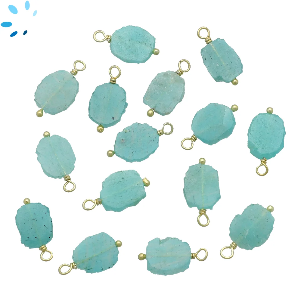 Amazonite Slice Bezel Charm Pendant 10X8 - 12X9mm - 18k Gold Plated Sterling Silver - Set of 4