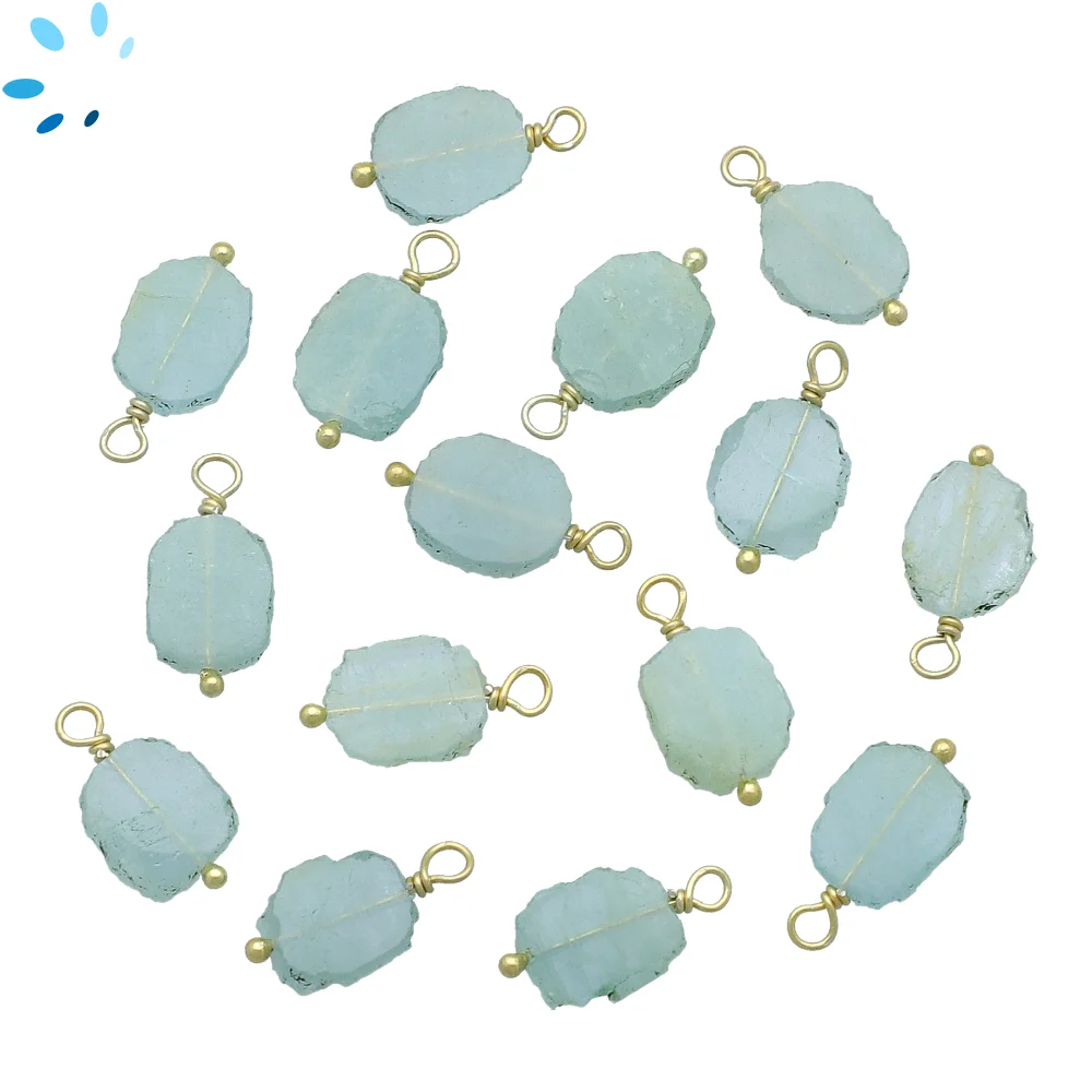 Aquamarine Slice Bezel Pendant Charm 10X8 - 12X9mm - 18k Gold Plated Sterling Silver - Set of 4