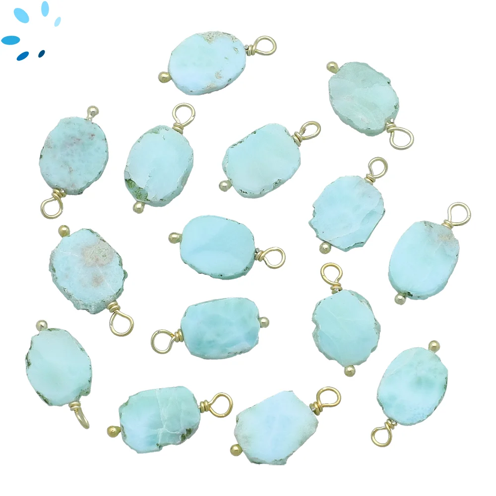 Larimar Slice Bezel Charm Pendant 10X8 - 12X9mm - 18k Gold Plated Sterling Silver - Set of 4